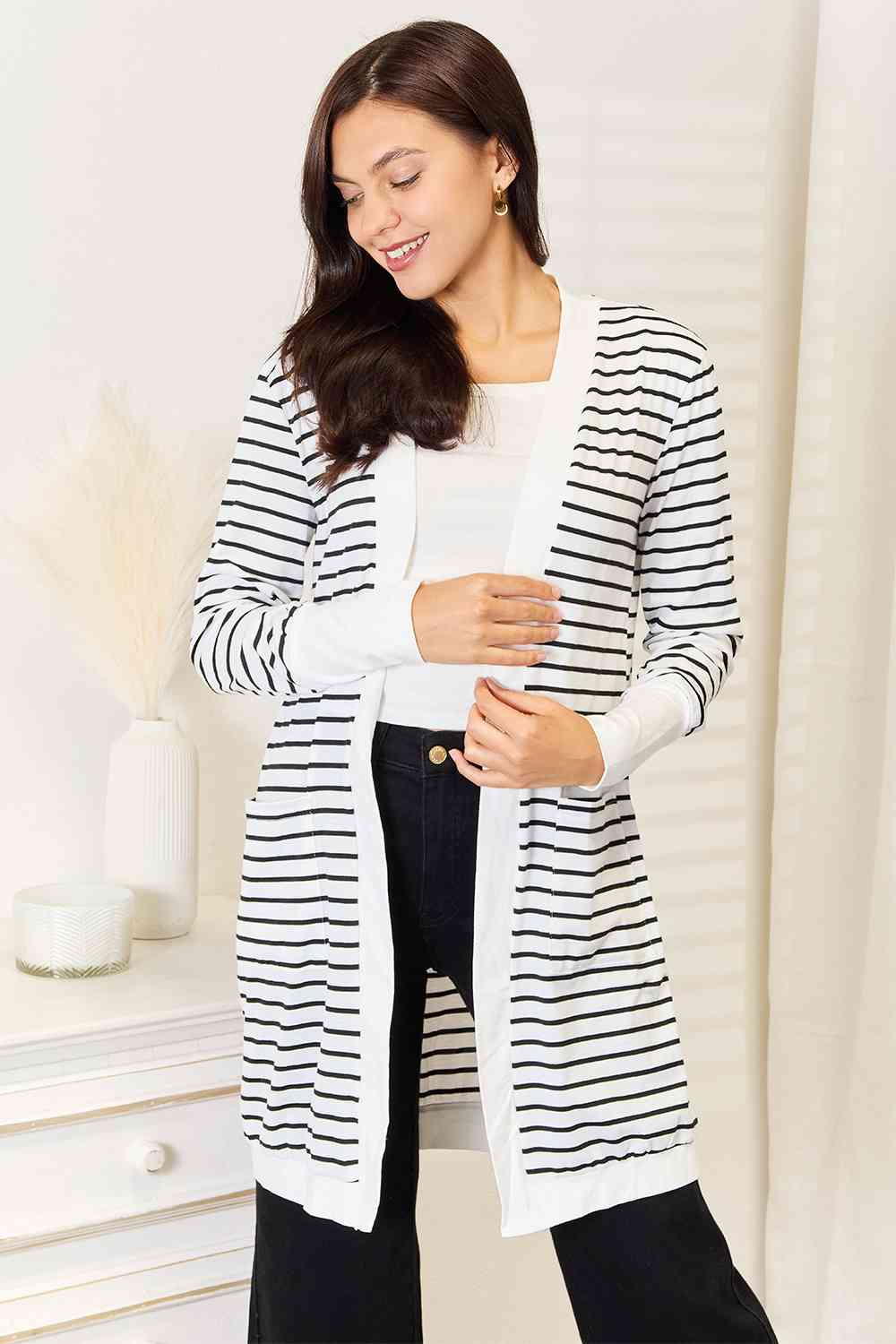 Carolina Striped Open Front Cardigan - Bella Blue Styles