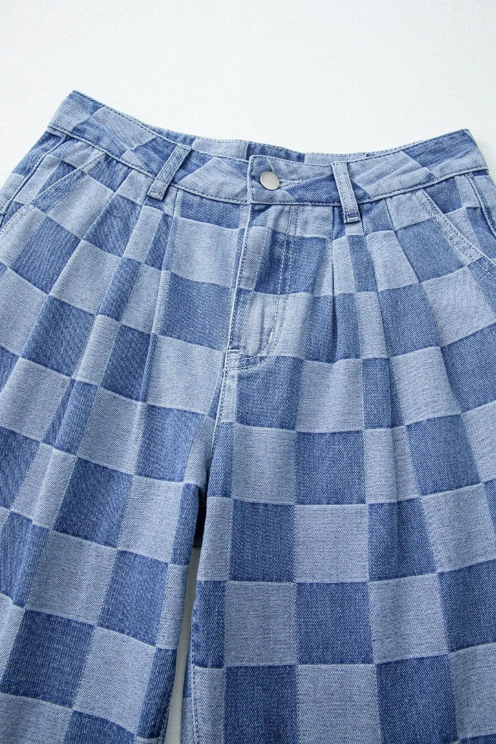 Checkered Wide Leg Jeans with Pockets - Bella Blue Styles