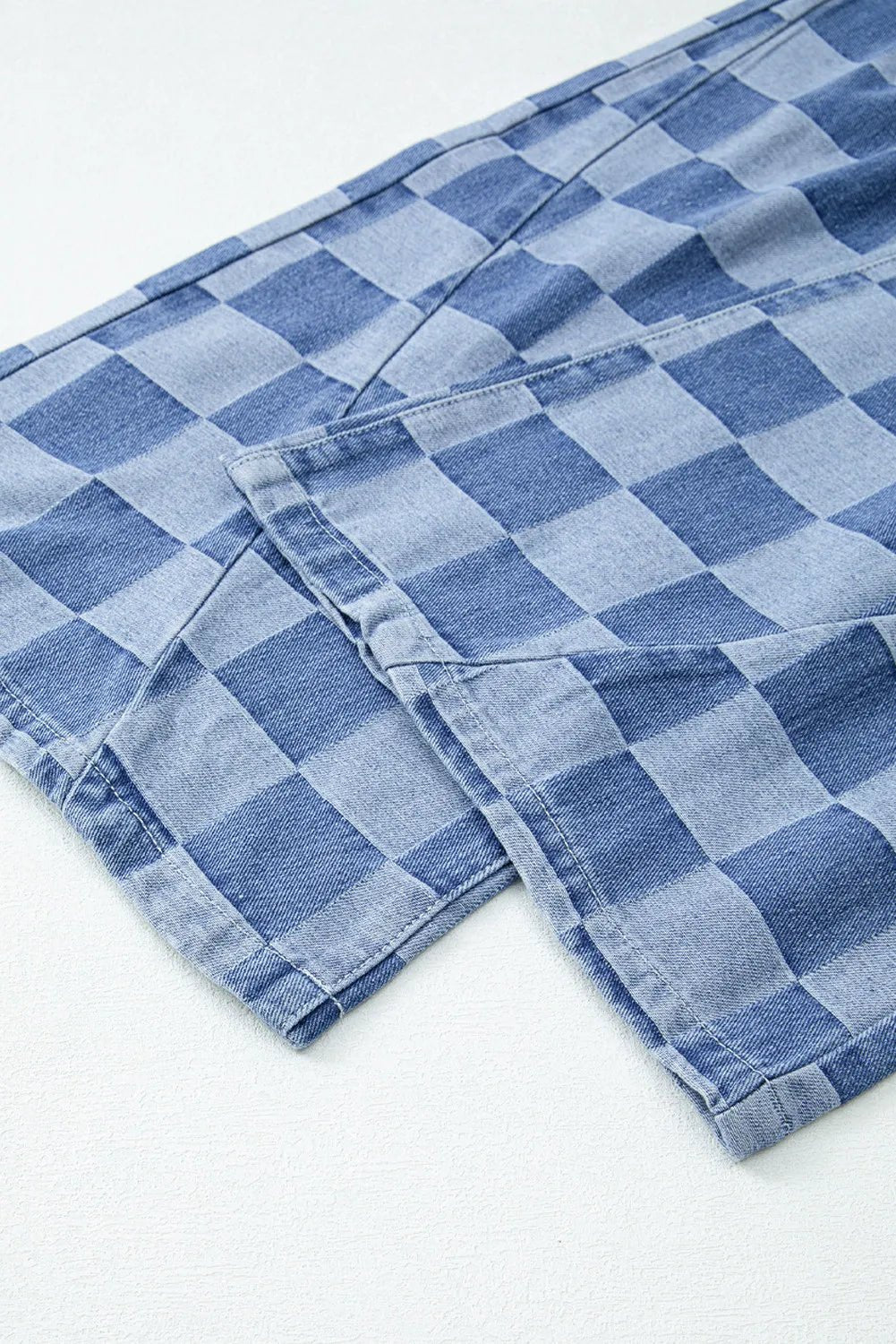 Checkered Wide Leg Jeans with Pockets - Bella Blue Styles
