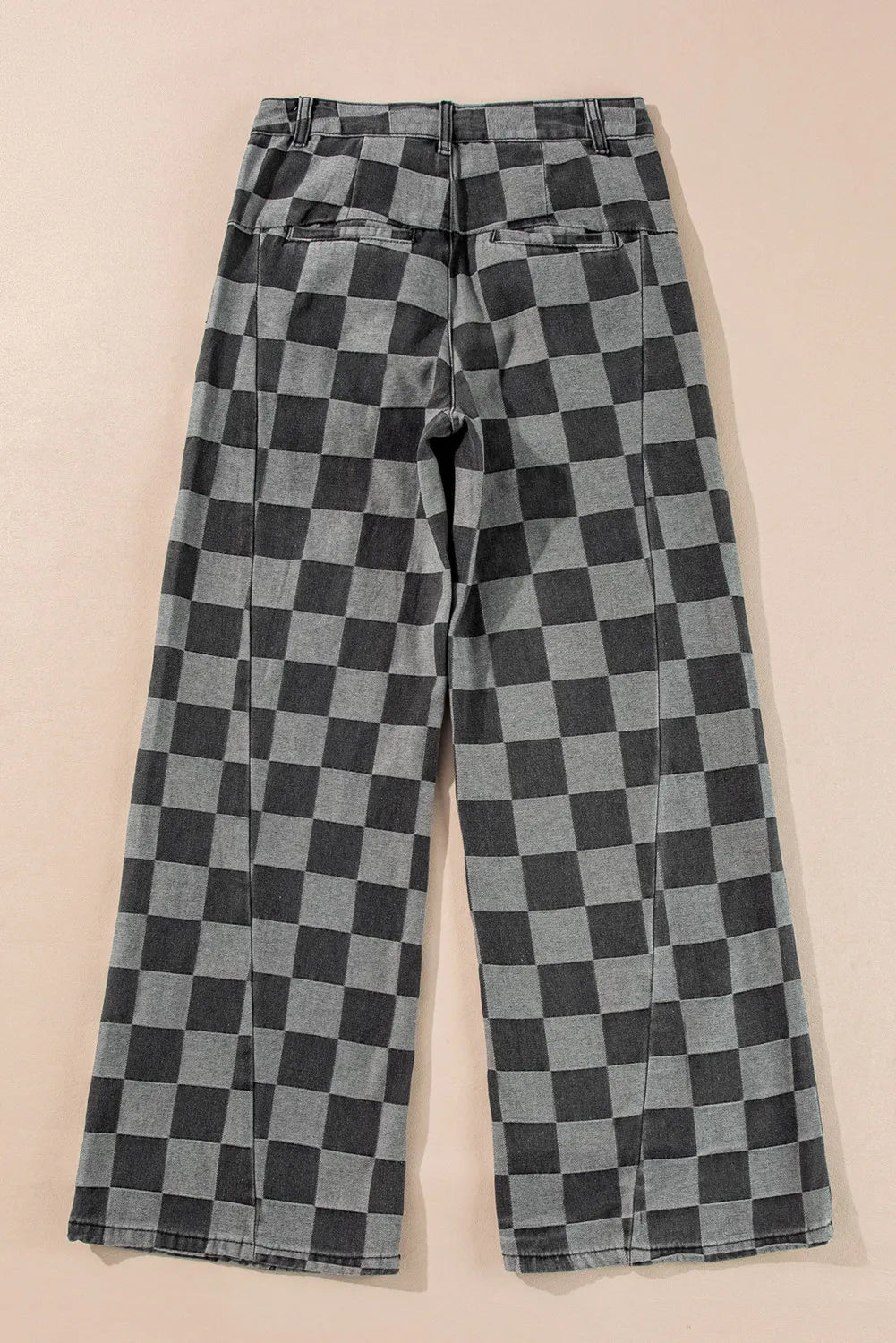 Checkered Wide Leg Jeans with Pockets - Bella Blue Styles