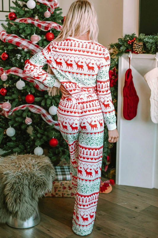 Christmas Element Round Neck Top and Pants Lounge Set - Bella Blue Styles
