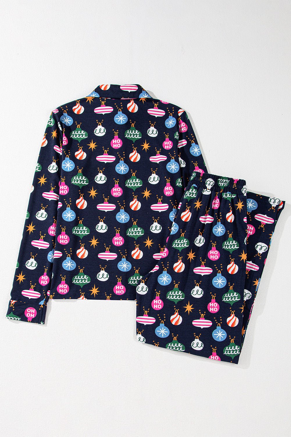 Christmas Lights Print Collared Neck Top and Pants Set - Bella Blue Styles