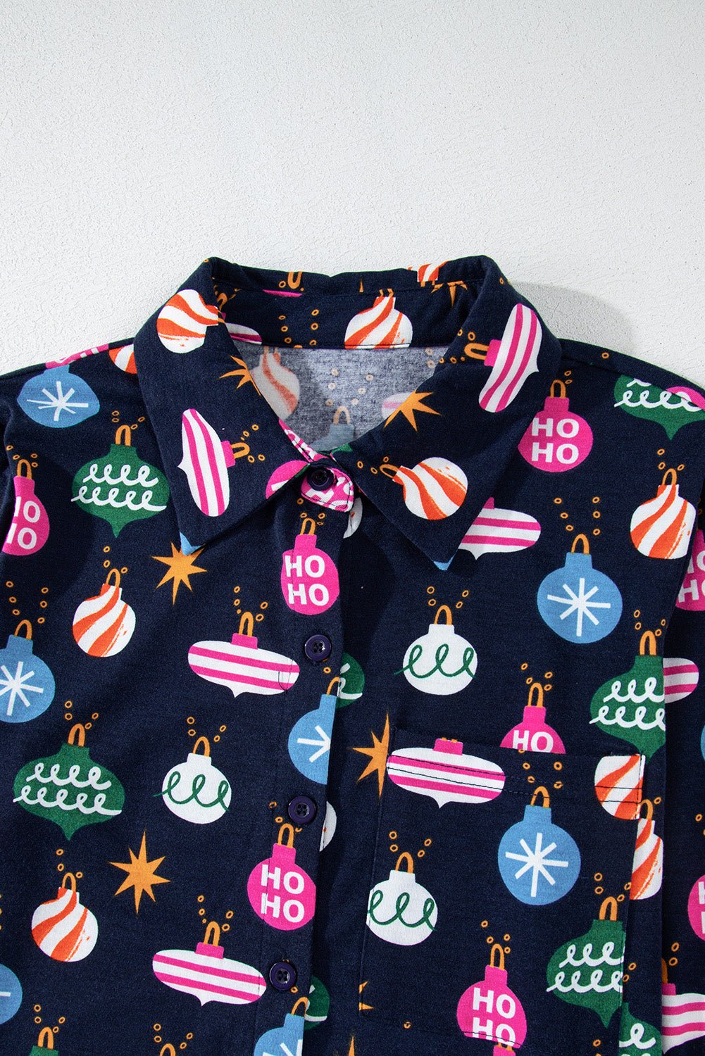 Christmas Lights Print Collared Neck Top and Pants Set - Bella Blue Styles