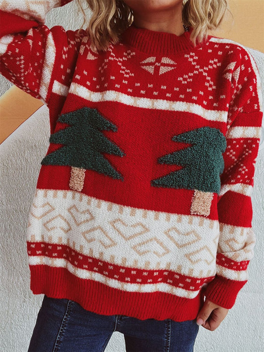 Christmas Tree Mock Neck Long Sleeve Sweater - Bella Blue Styles