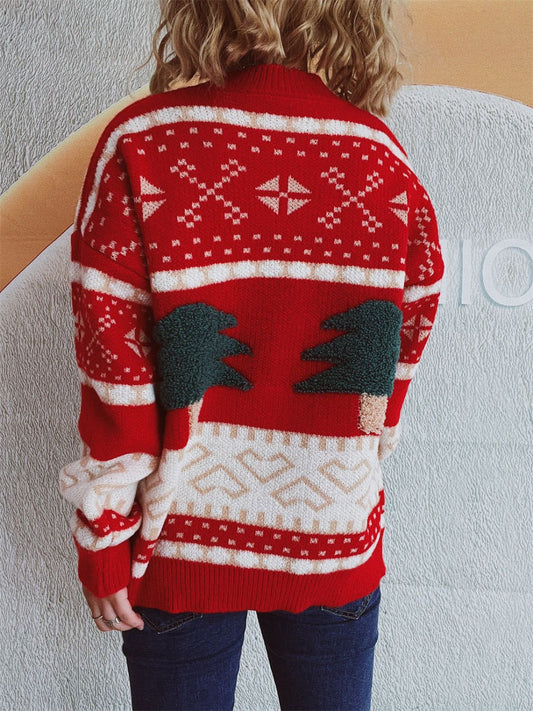 Christmas Tree Mock Neck Long Sleeve Sweater - Bella Blue Styles
