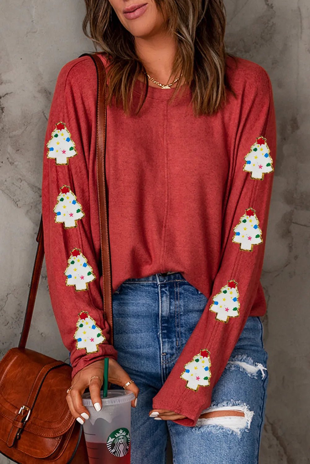 Christmas Tree Round Neck Long Sleeve Top - Bella Blue Styles