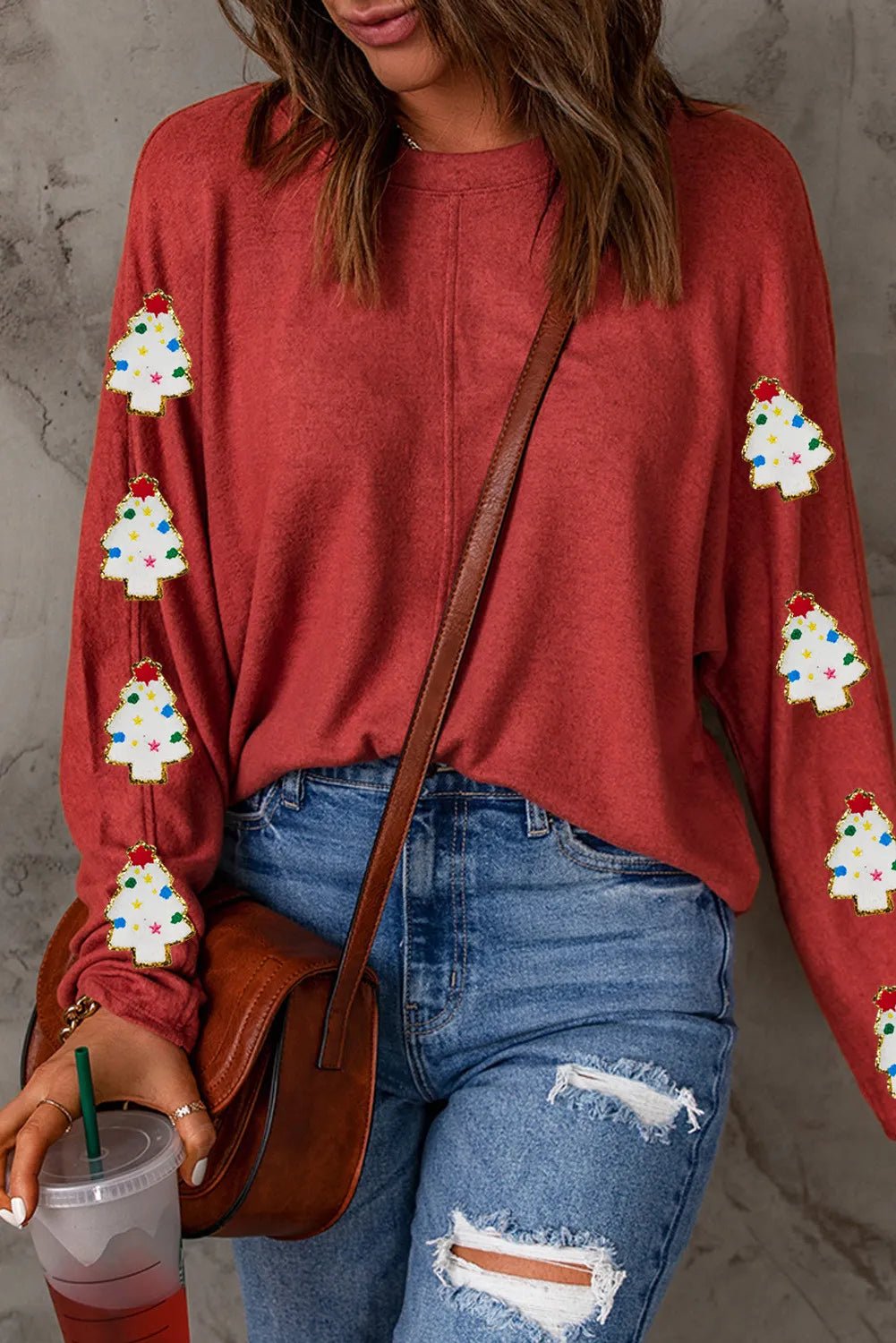 Christmas Tree Round Neck Long Sleeve Top - Bella Blue Styles