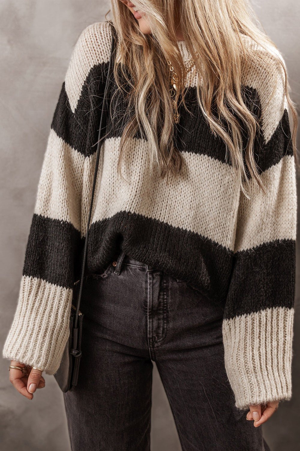 Color Block Round Neck Sweater - Bella Blue Styles