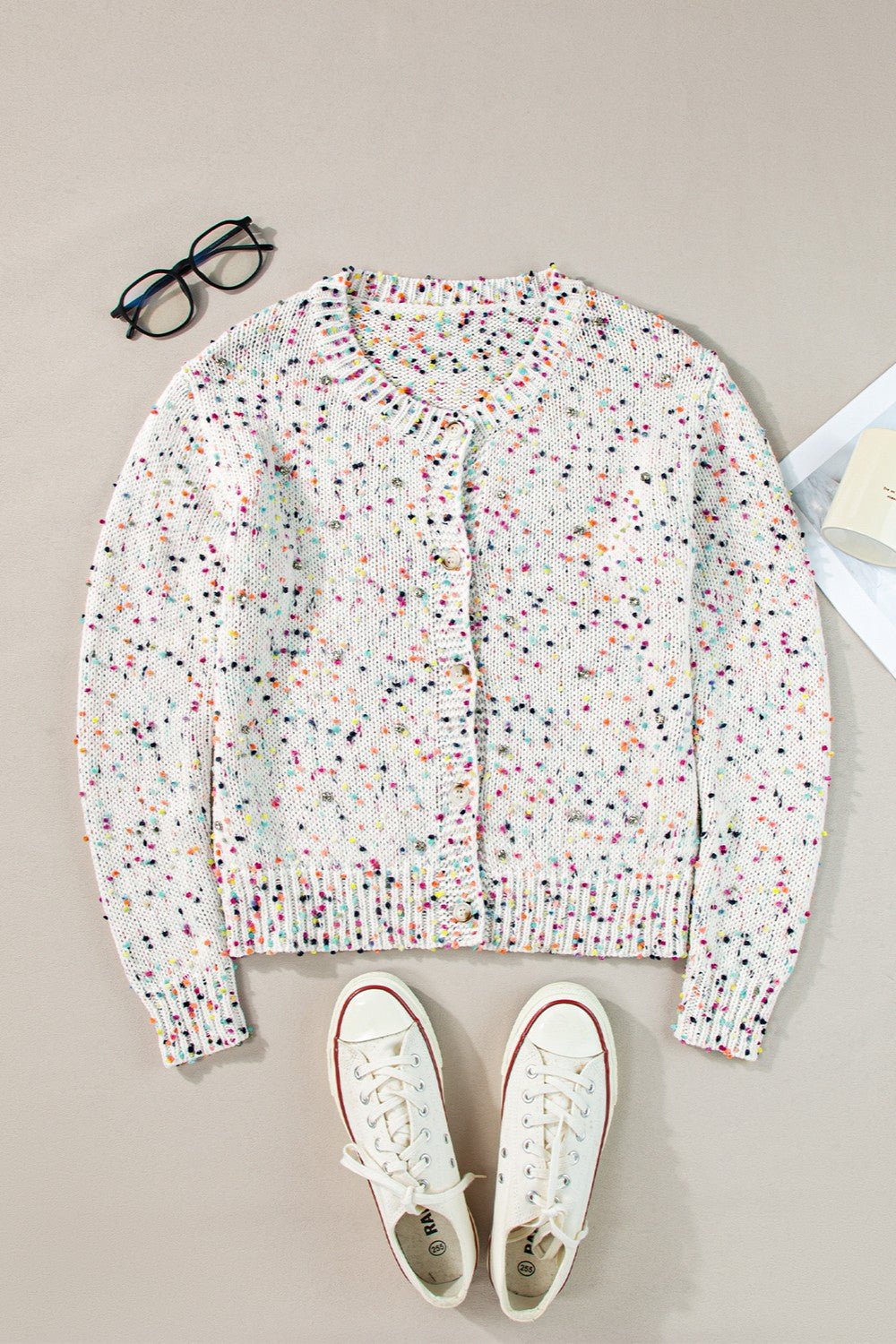 Confetti Button Up Long Sleeve Cardigan - Bella Blue Styles