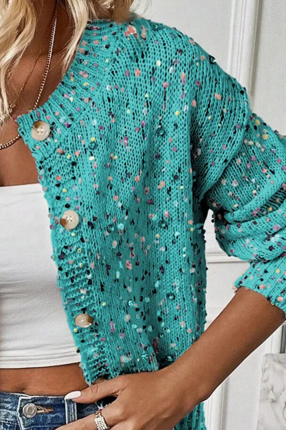 Confetti Button Up Long Sleeve Cardigan - Bella Blue Styles