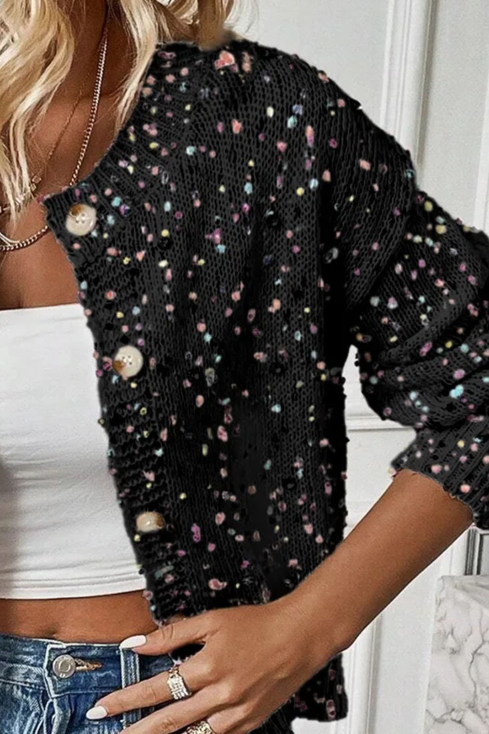 Confetti Button Up Long Sleeve Cardigan - Bella Blue Styles