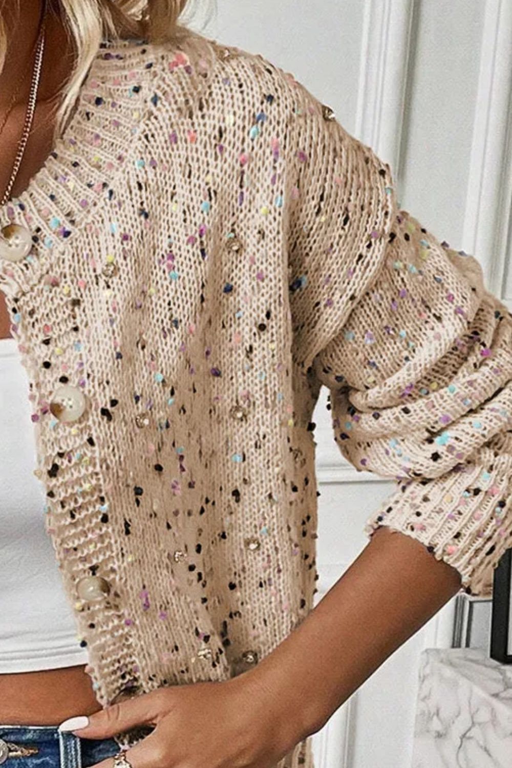 Confetti Button Up Long Sleeve Cardigan - Bella Blue Styles