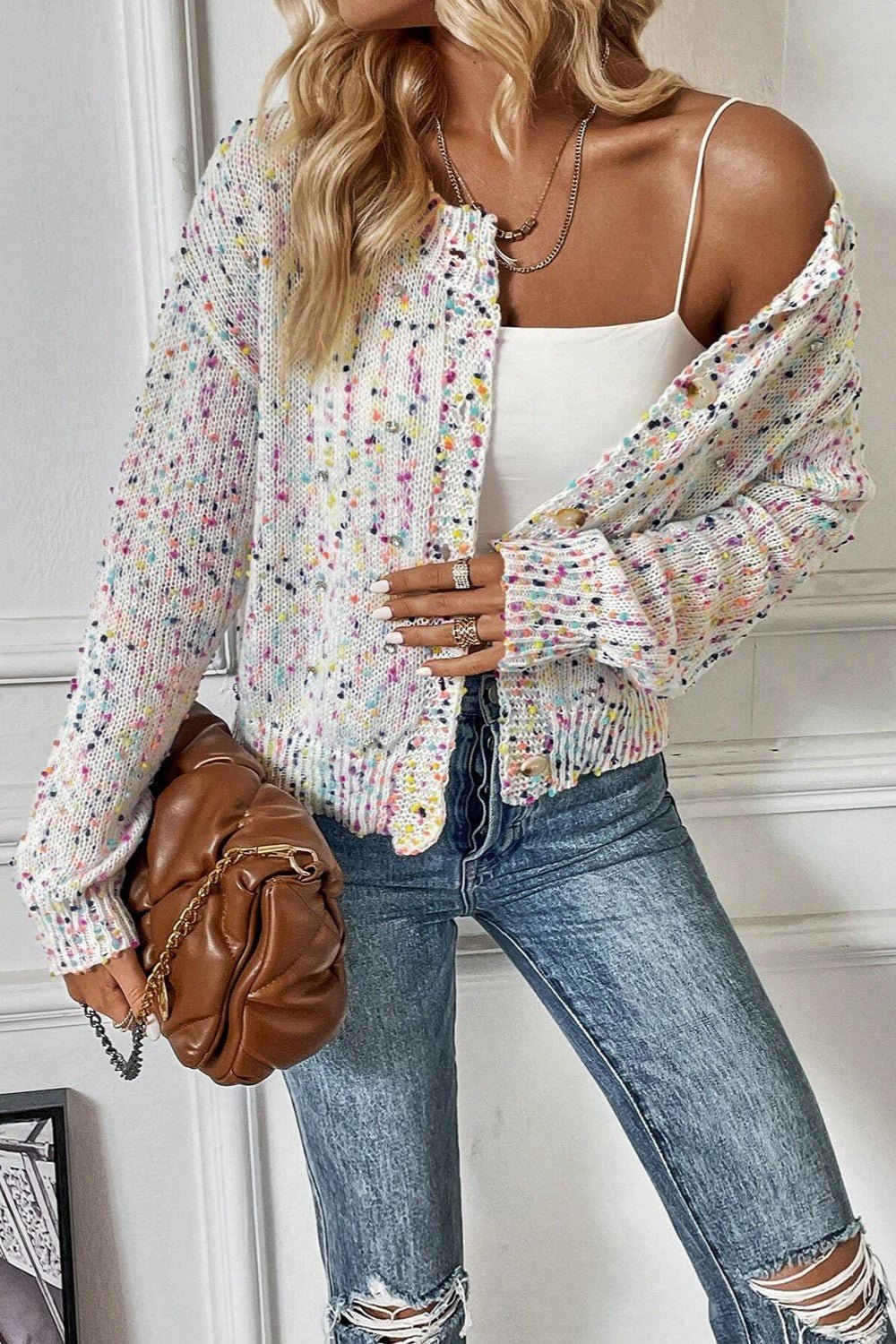 Confetti Button Up Long Sleeve Cardigan - Bella Blue Styles
