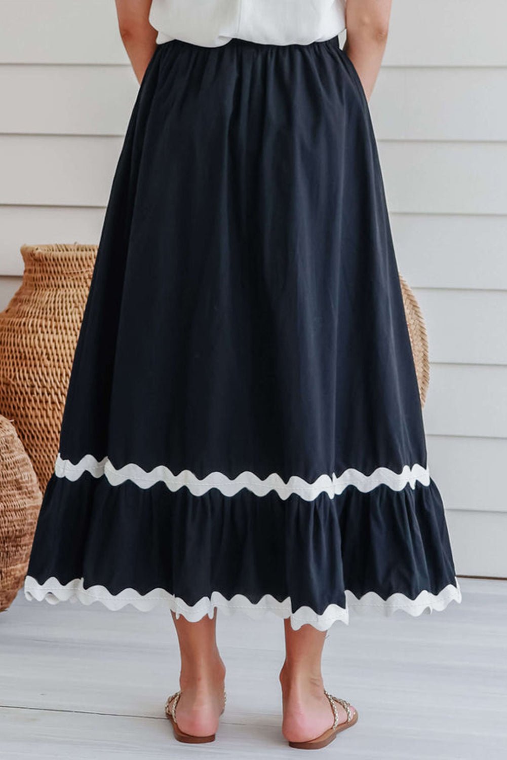 Contrast Trim Elastic Waist Skirt - Bella Blue Styles