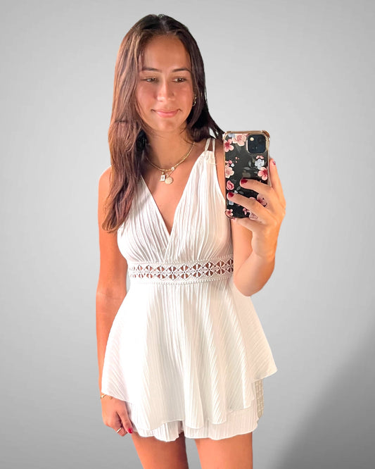 Cutout Layered Tied Surplice Mini Romper