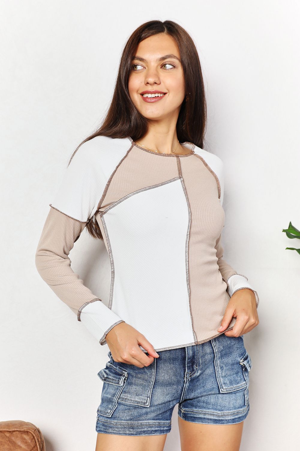 Double Take Color Block Exposed Seam Top - Bella Blue Styles