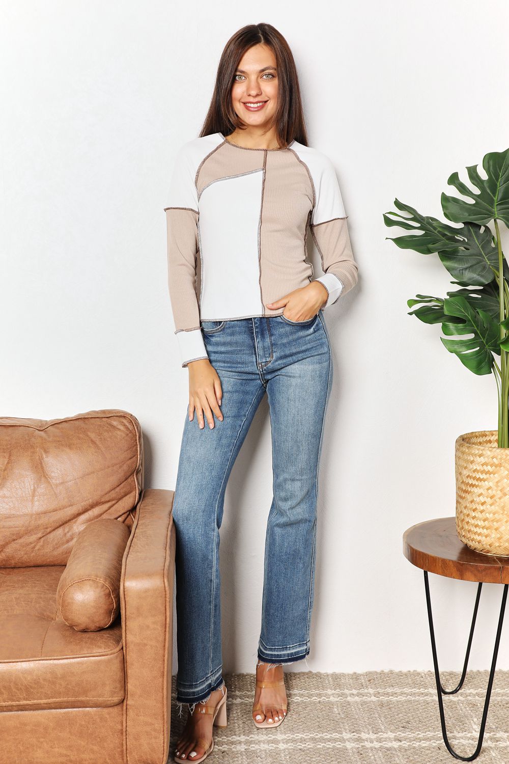 Double Take Color Block Exposed Seam Top - Bella Blue Styles