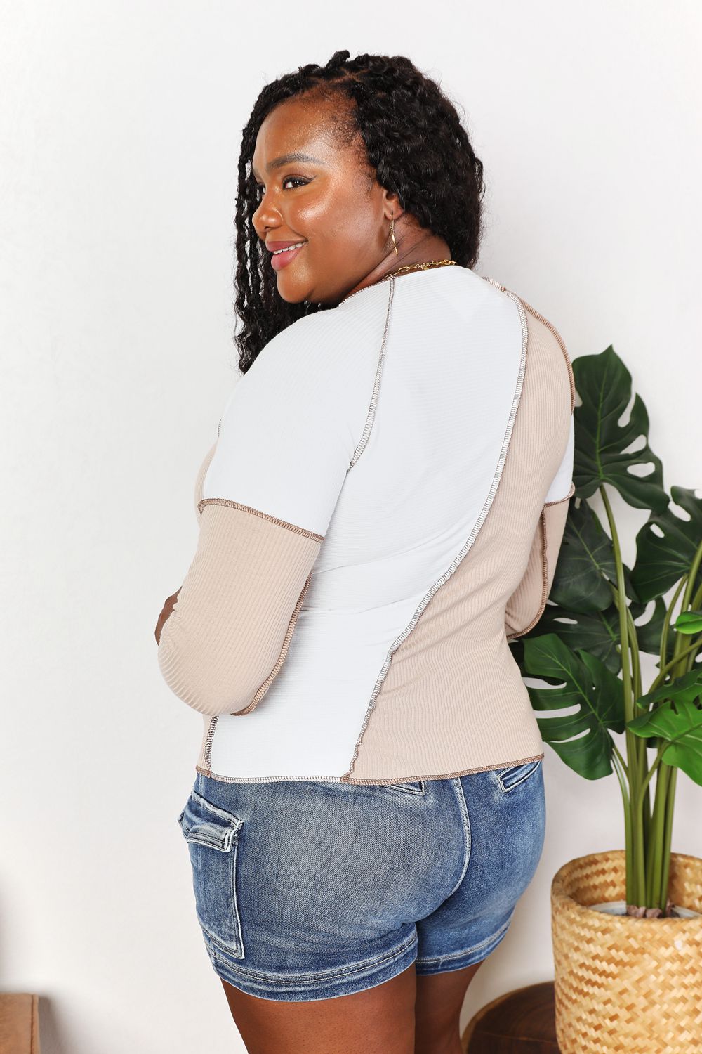 Double Take Color Block Exposed Seam Top - Bella Blue Styles