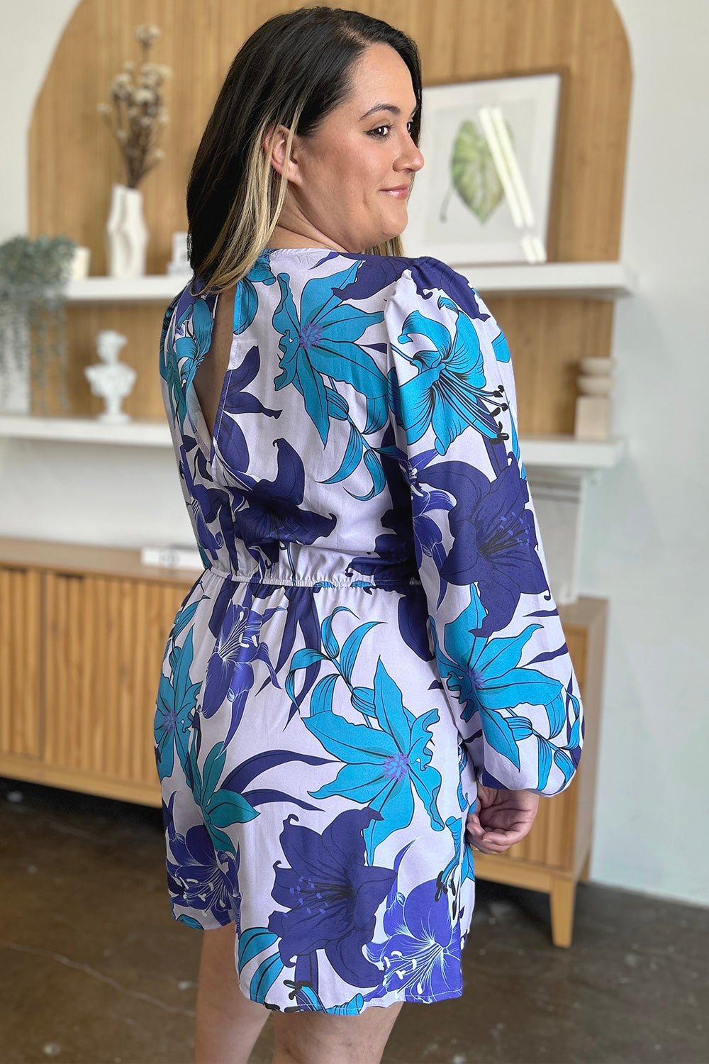 Double Take Full Size Floral Long Sleeve Romper with Pockets - Bella Blue Styles