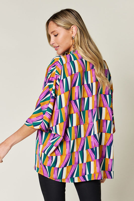 Double Take Full Size Geometric Notched Dolman Sleeve Top - Bella Blue Styles