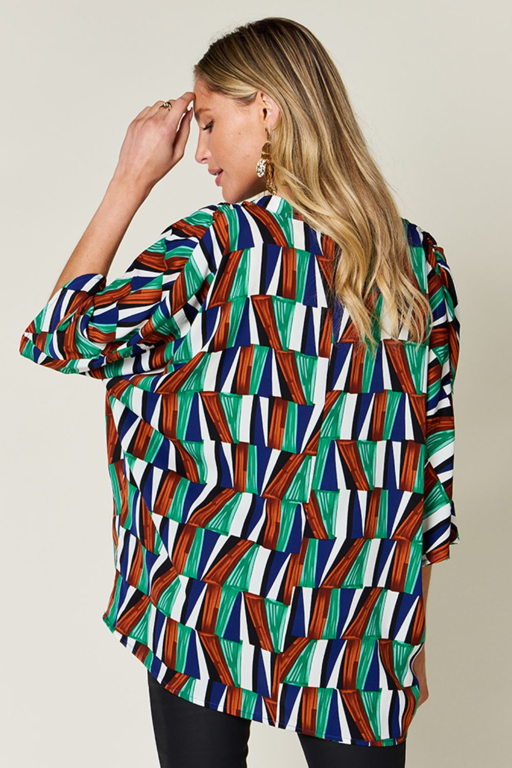 Double Take Full Size Geometric Notched Dolman Sleeve Top - Bella Blue Styles