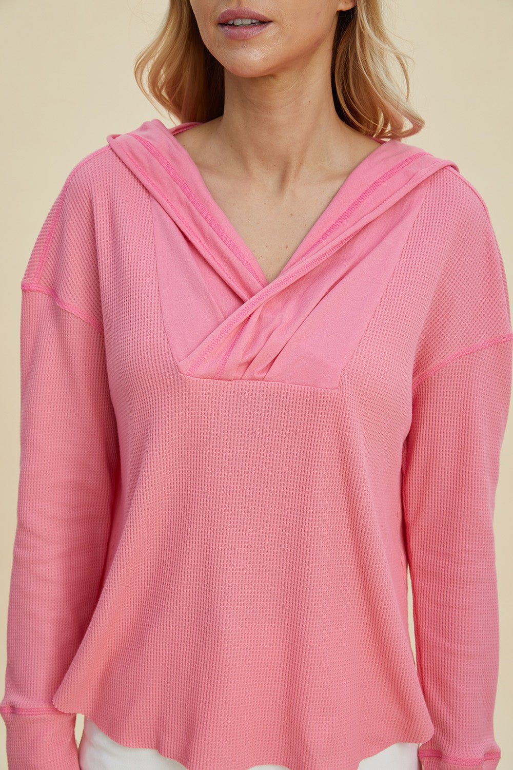 Double Take Full Size High - Low Dropped Shoulder Long Sleeve Hoodie - Bella Blue Styles