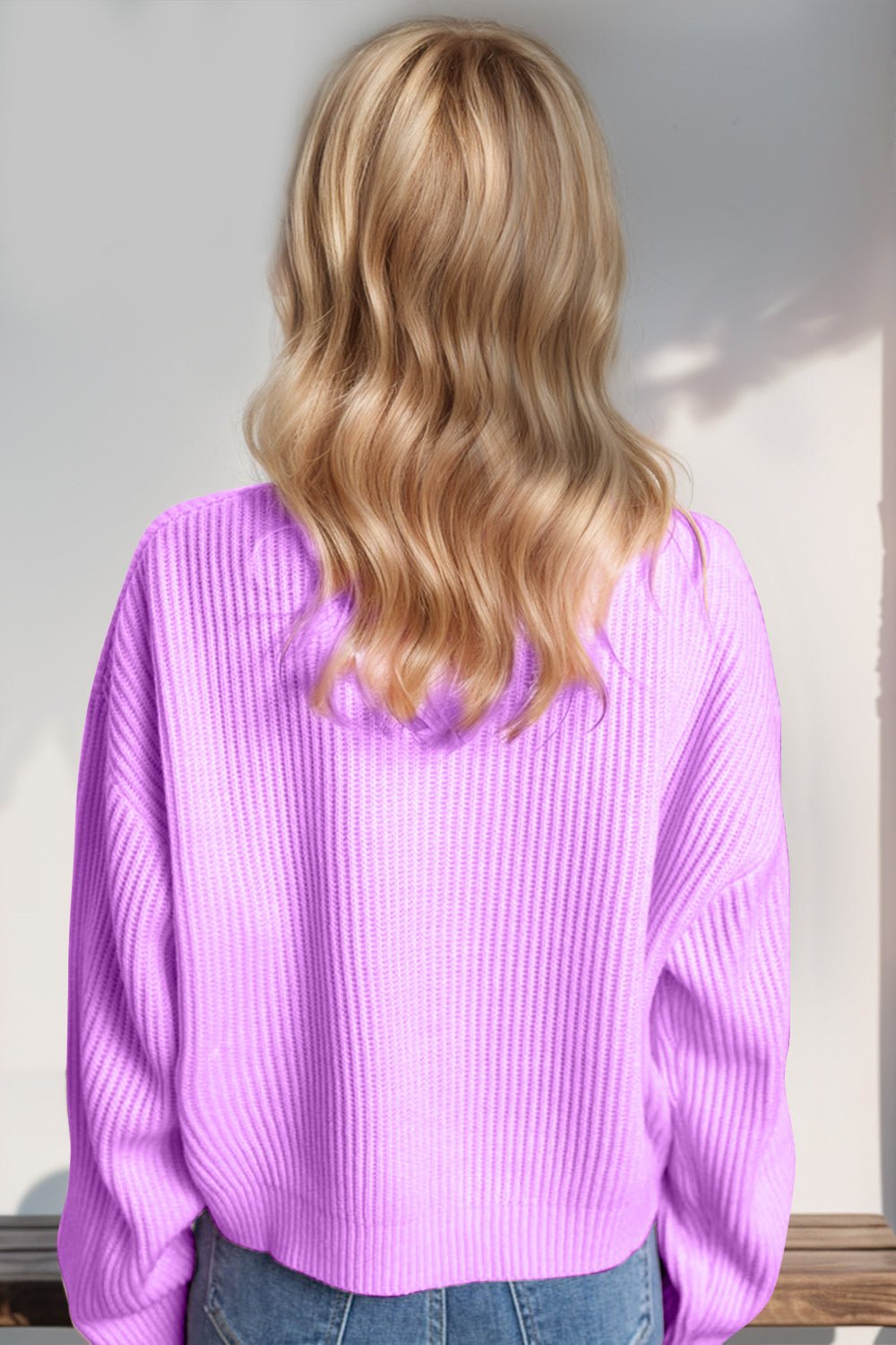Double Take Full Size MERRY & BRIGHT Christmas Dropped Shoulder Cropped Sweater - Bella Blue Styles