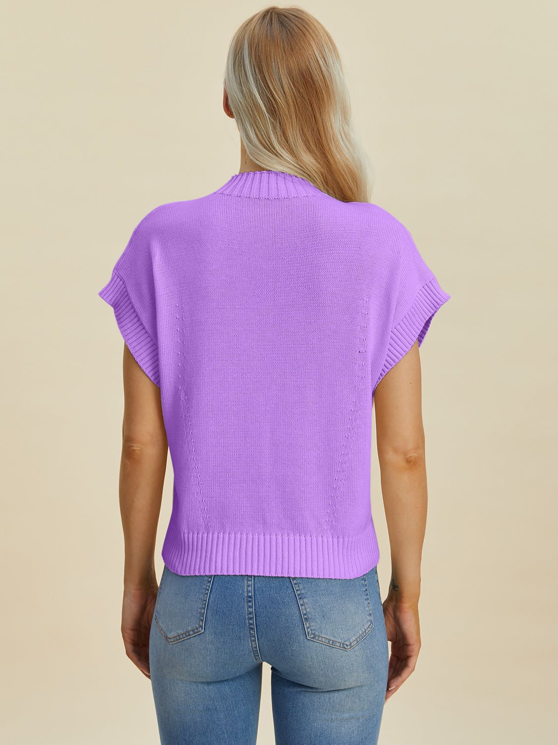 Double Take Full Size Mock Neck Short Sleeve Sweater - Bella Blue Styles