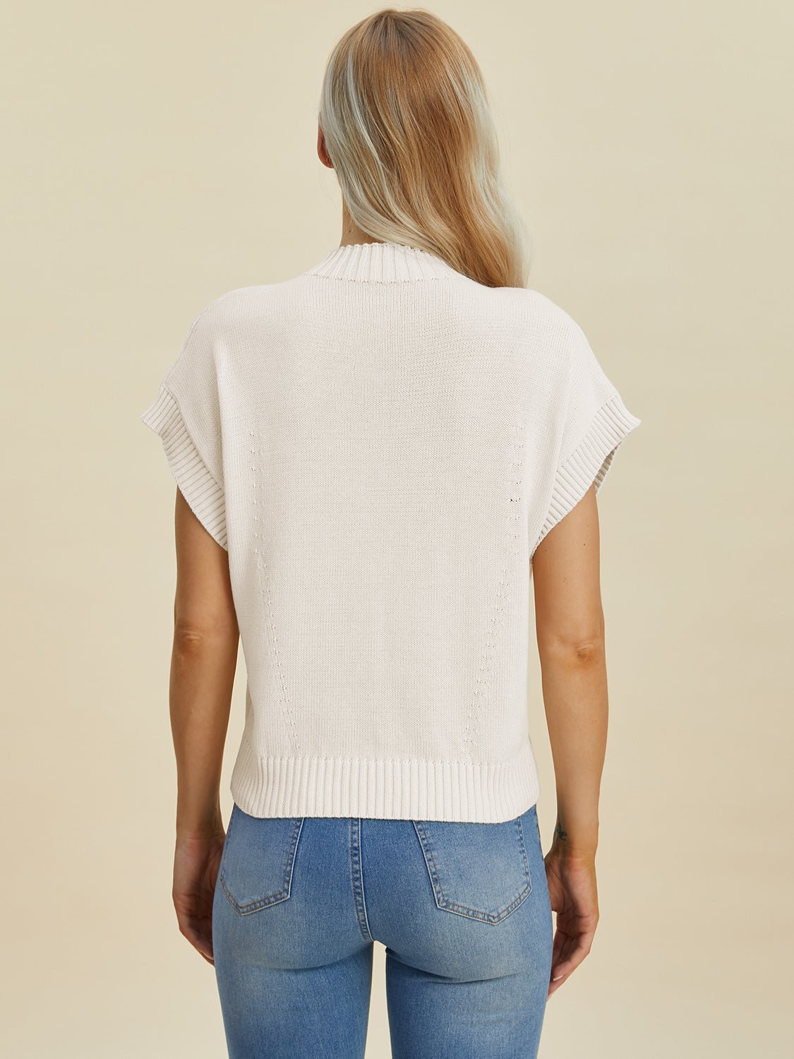Double Take Full Size Mock Neck Short Sleeve Sweater - Bella Blue Styles