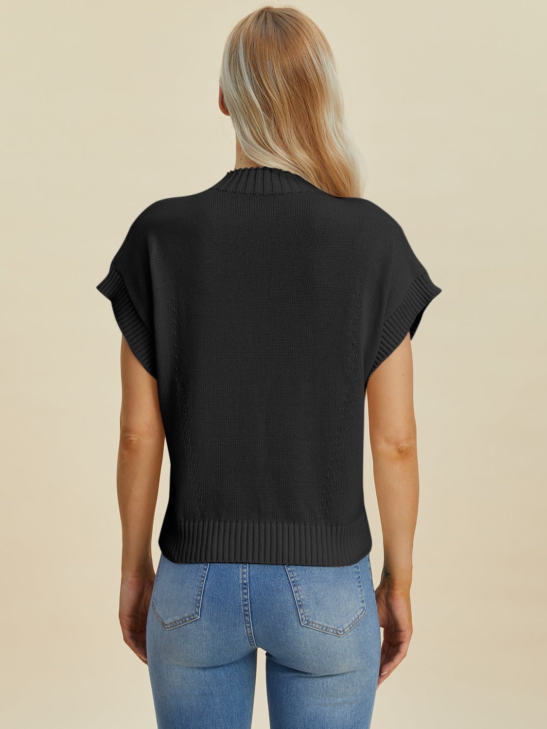 Double Take Full Size Mock Neck Short Sleeve Sweater - Bella Blue Styles
