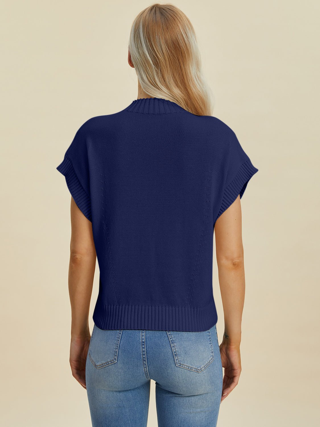 Double Take Full Size Mock Neck Short Sleeve Sweater - Bella Blue Styles