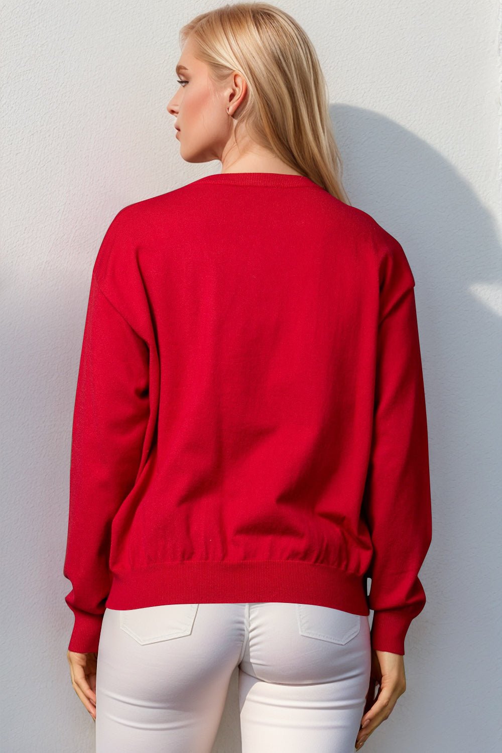 Double Take Full Size Nutcracker Sequin Long Sleeve Sweater - Bella Blue Styles