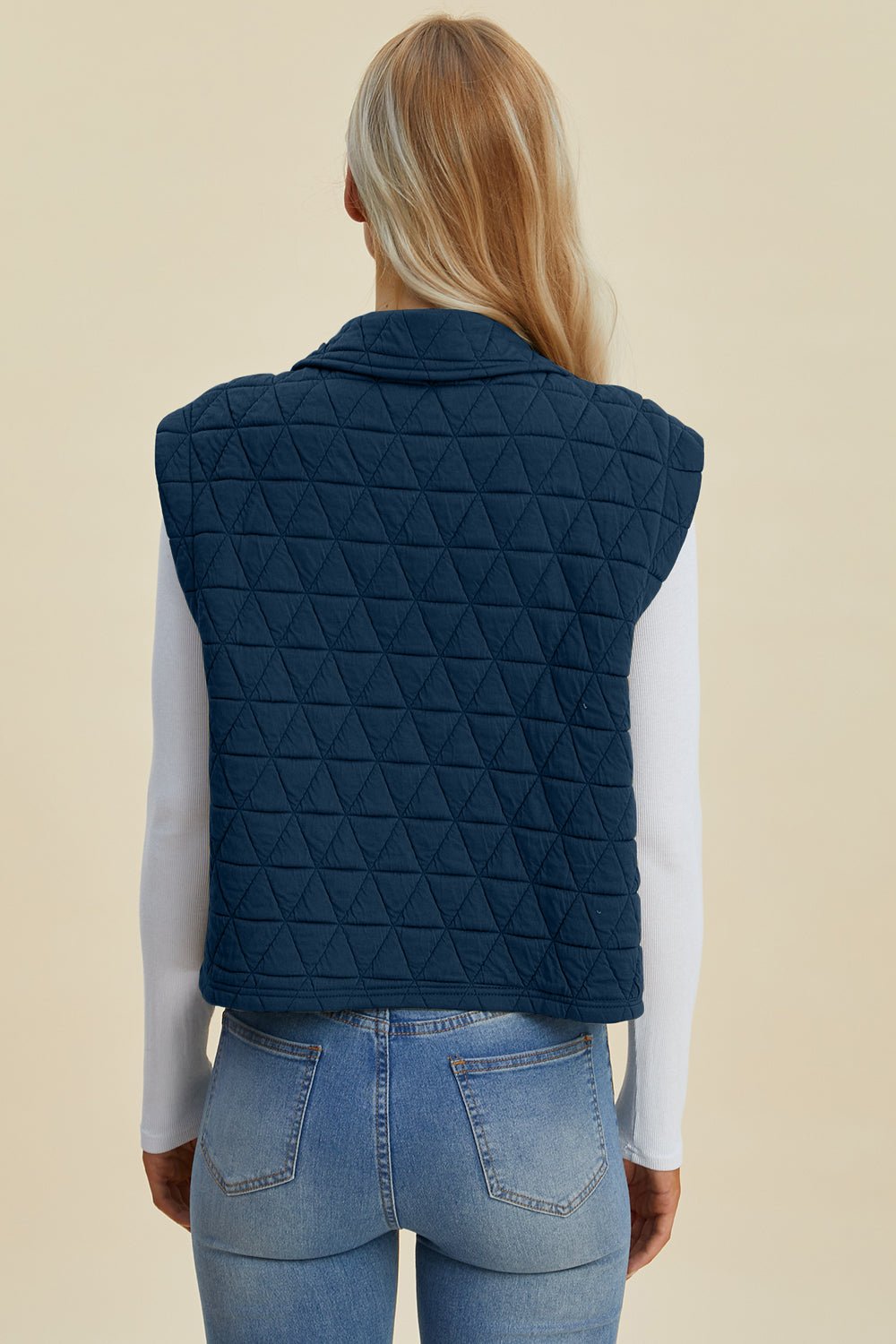 Double Take Full Size Pocketed Texture Snap Down Vest Coat - Bella Blue Styles