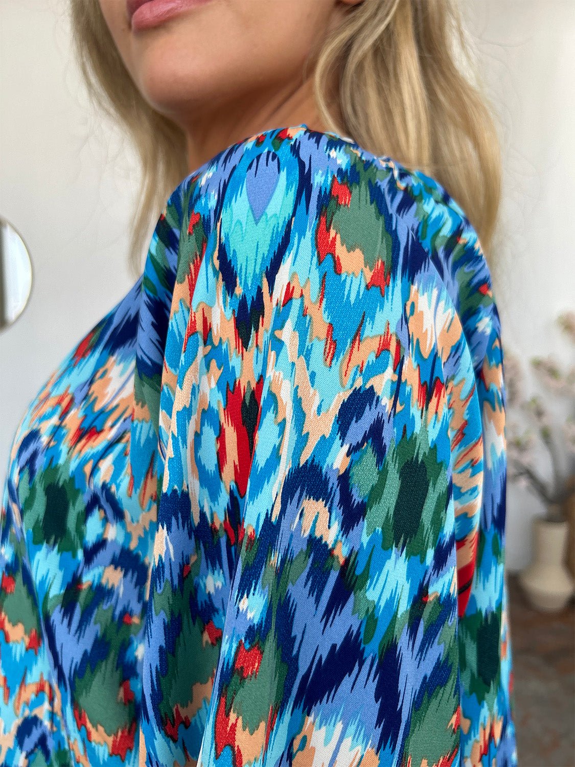 Double Take Full Size Printed Balloon Sleeve Blouse - Bella Blue Styles