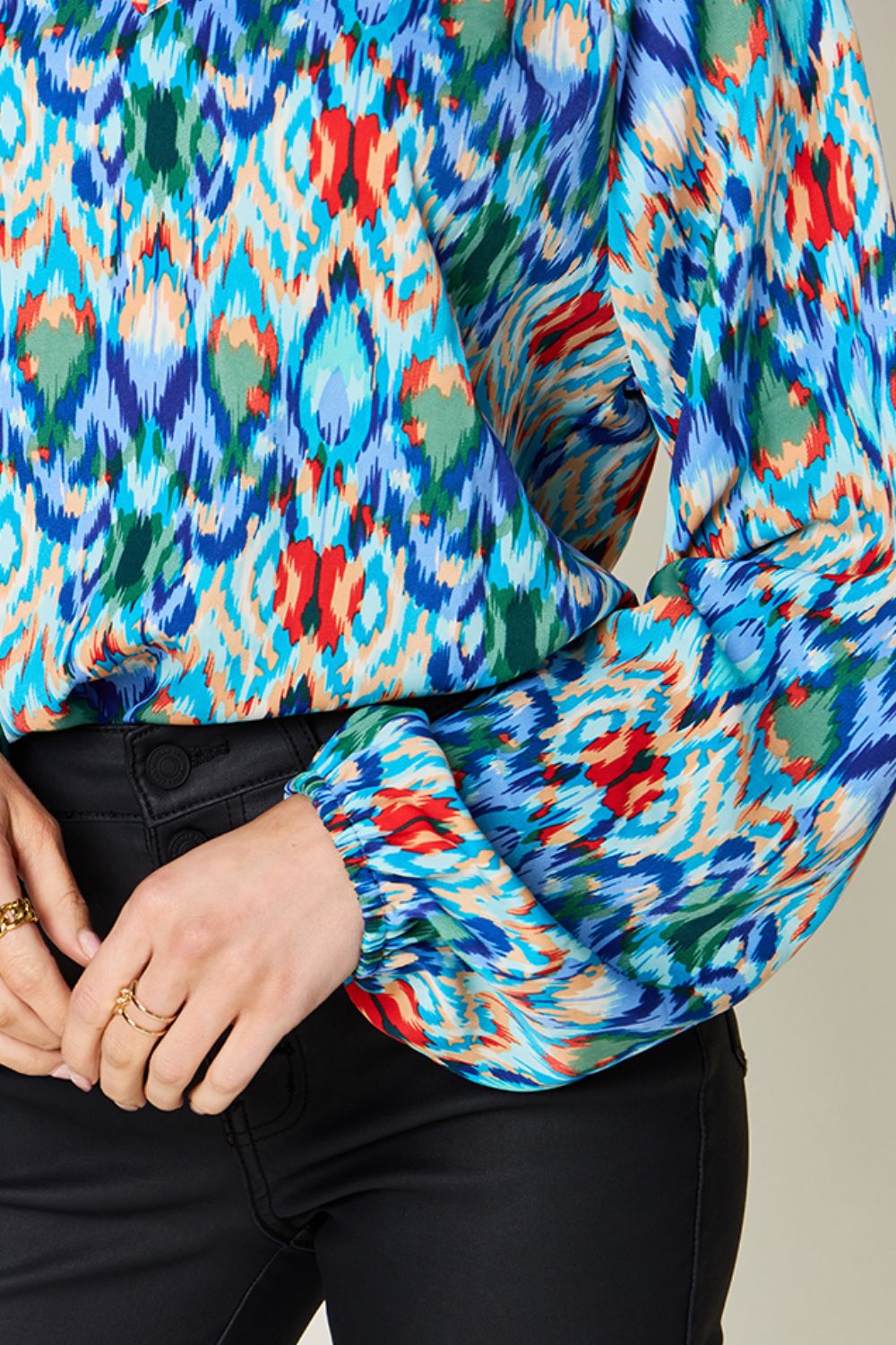 Double Take Full Size Printed Balloon Sleeve Blouse - Bella Blue Styles