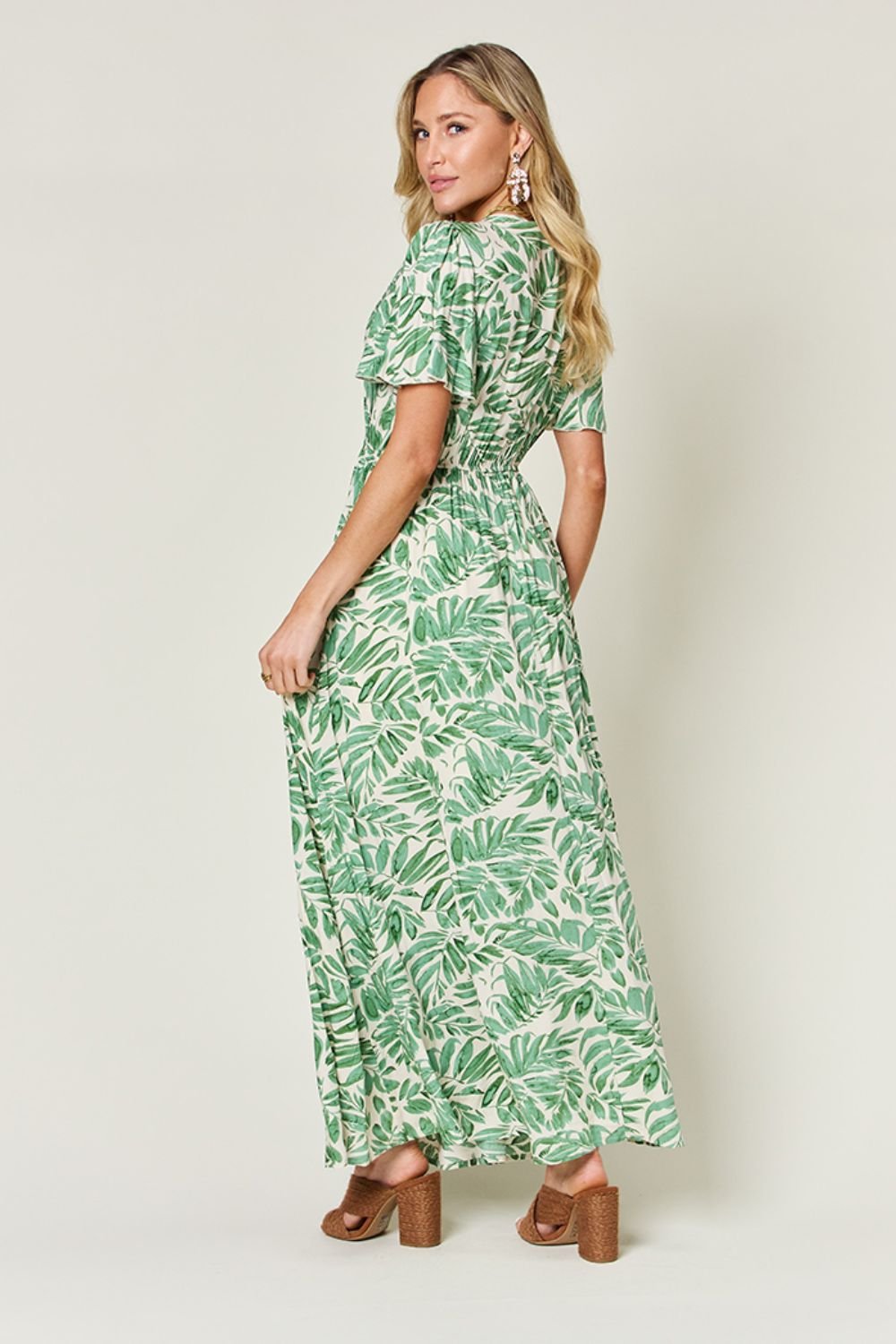 Double Take Full Size Printed Drawstring Short Sleeve Dress - Bella Blue Styles