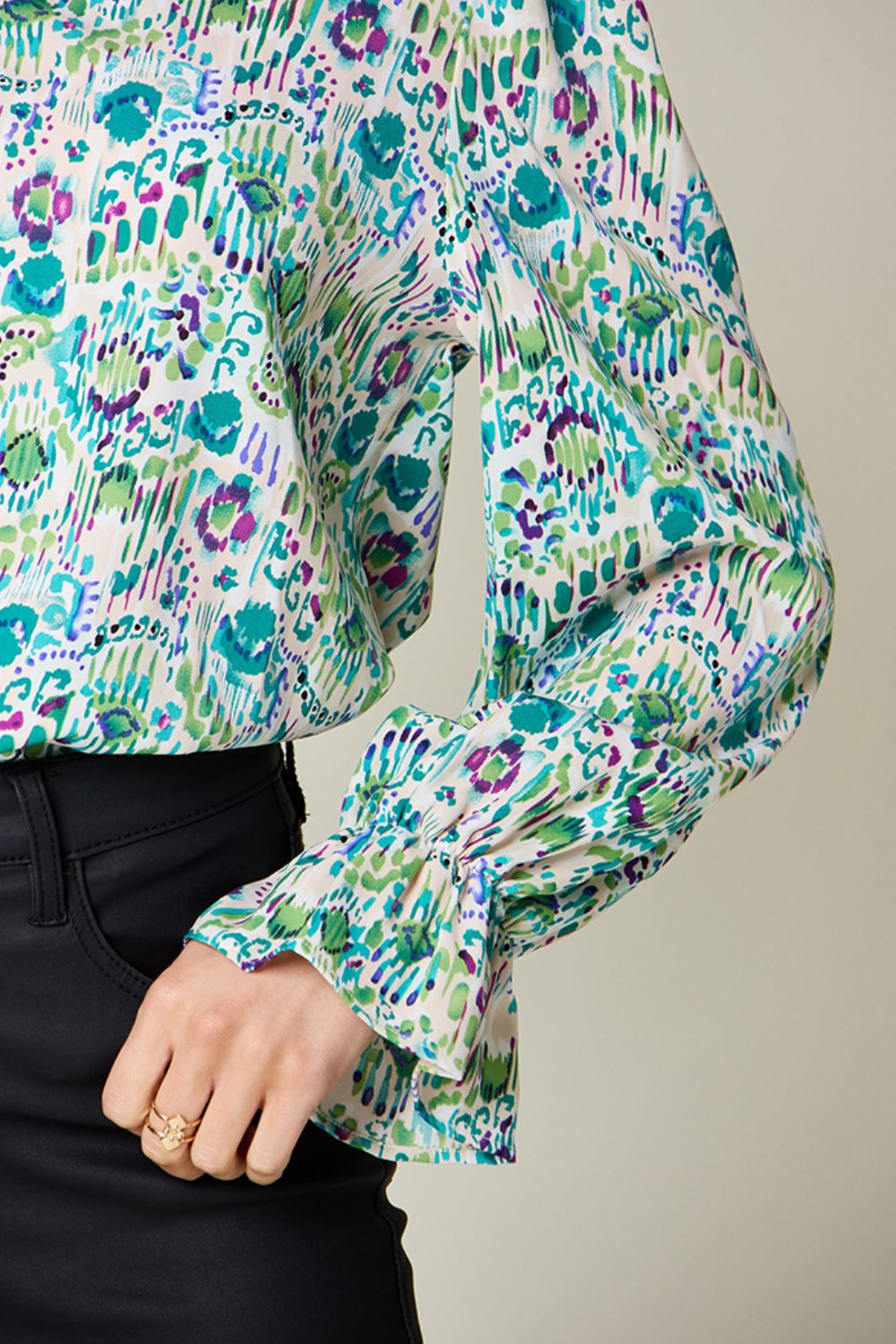 Double Take Full Size Printed Flounce Sleeve Blouse - Bella Blue Styles