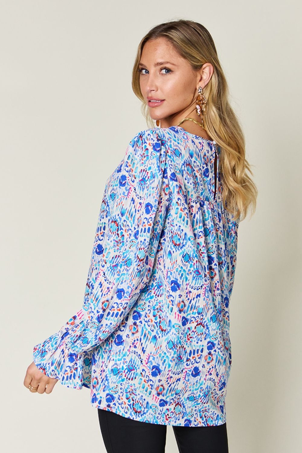 Double Take Full Size Printed Flounce Sleeve Blouse - Bella Blue Styles