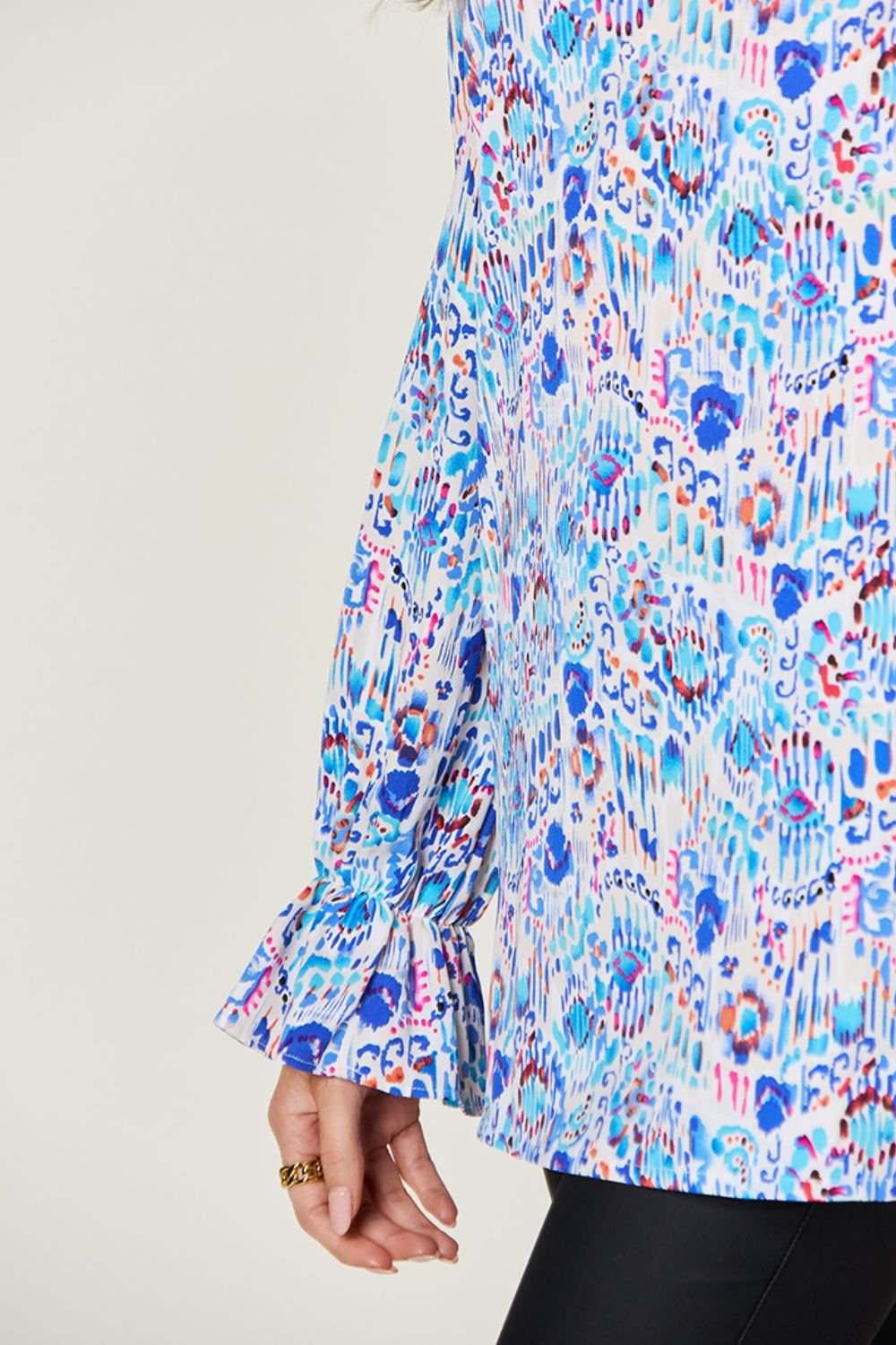 Double Take Full Size Printed Flounce Sleeve Blouse - Bella Blue Styles