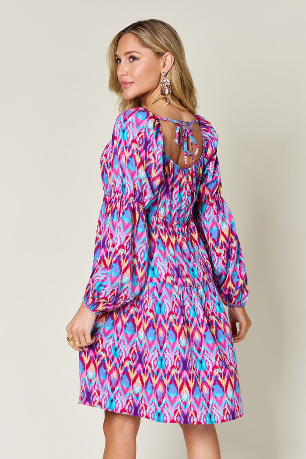 Double Take Full Size Printed Long Sleeve Dress - Bella Blue Styles