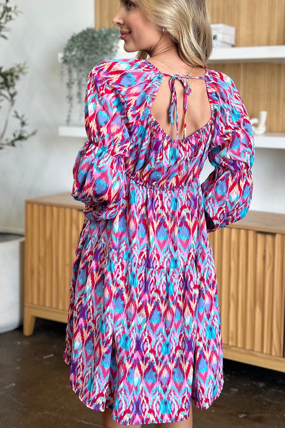 Double Take Full Size Printed Long Sleeve Dress - Bella Blue Styles