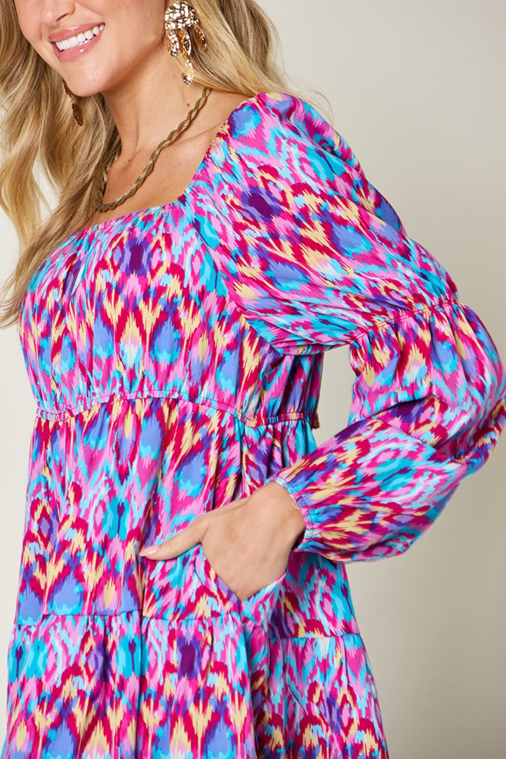 Double Take Full Size Printed Long Sleeve Dress - Bella Blue Styles