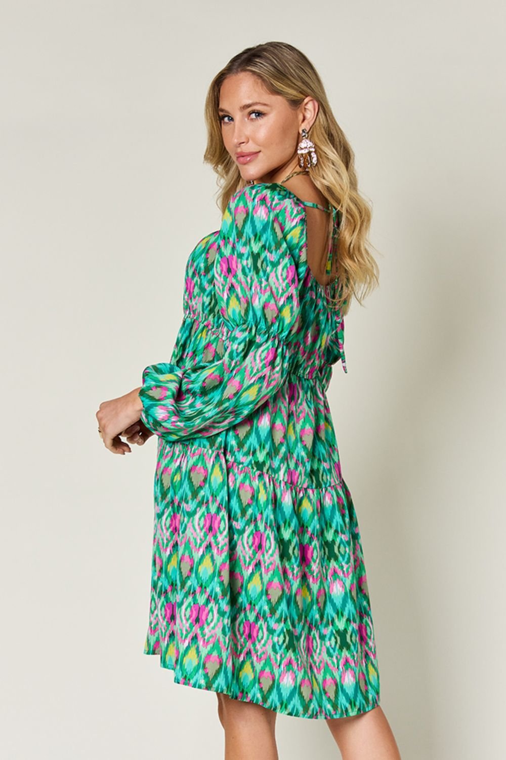 Double Take Full Size Printed Long Sleeve Dress - Bella Blue Styles