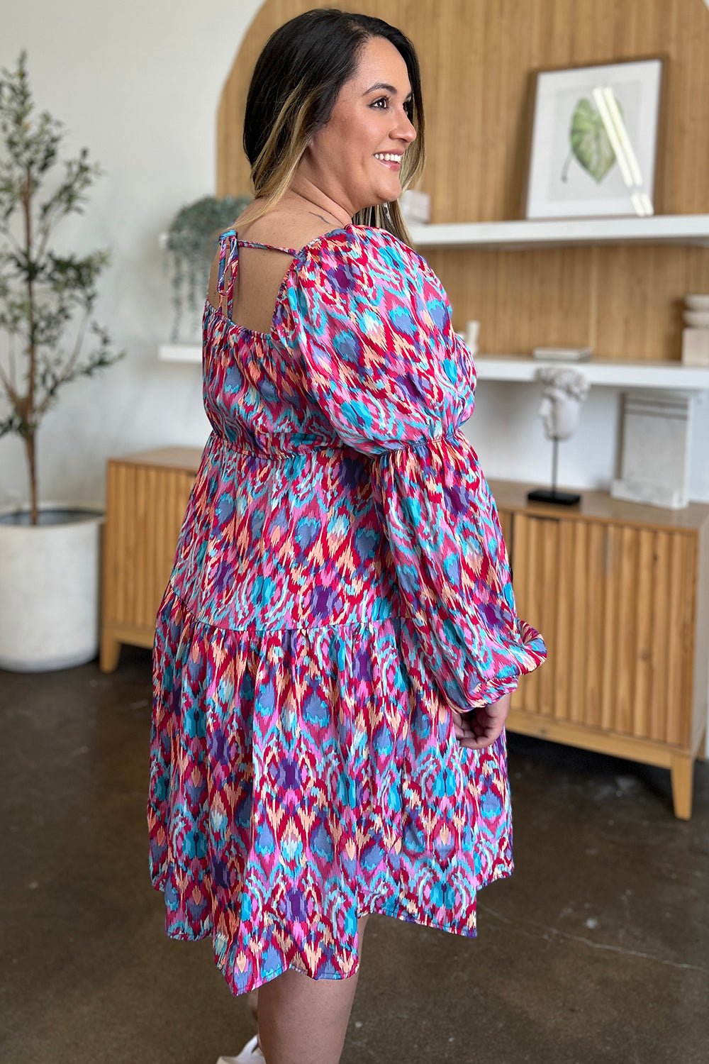 Double Take Full Size Printed Long Sleeve Dress - Bella Blue Styles