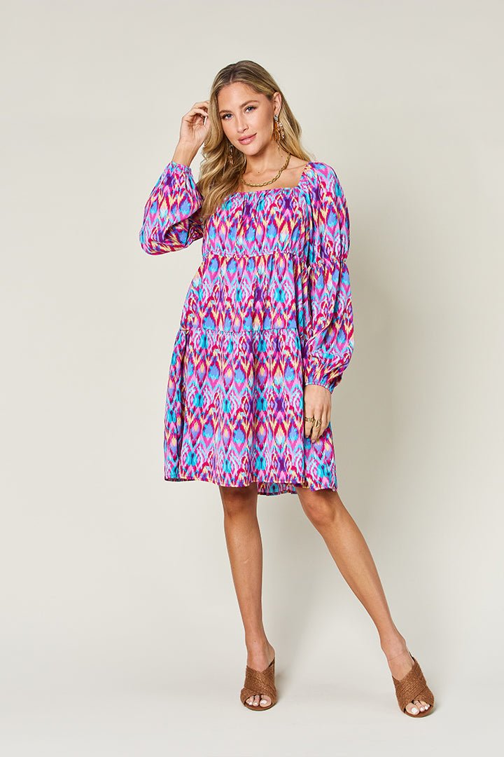 Double Take Full Size Printed Long Sleeve Dress - Bella Blue Styles