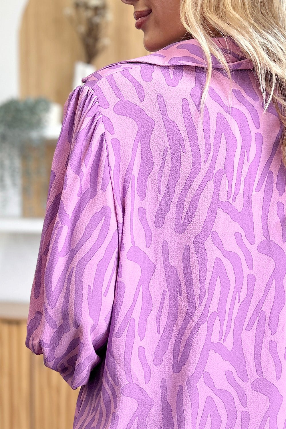 Double Take Full Size Printed Smocked Long Sleeve Blouse - Bella Blue Styles