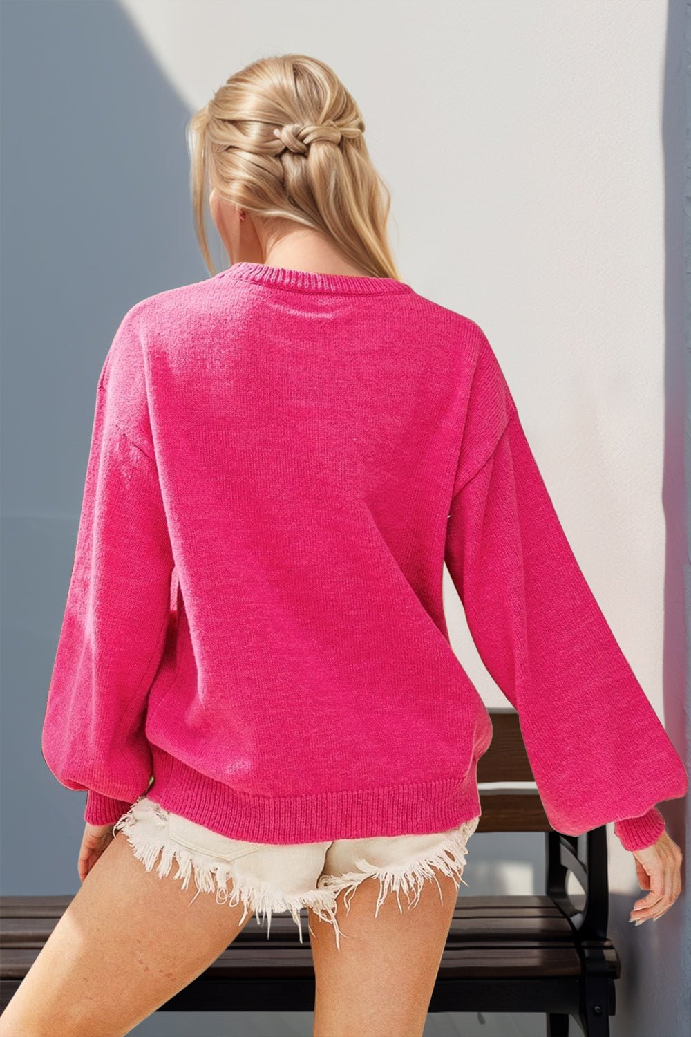Double Take Full Size Sequin Nutcracker Long Sleeve Sweater - Bella Blue Styles