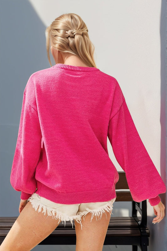 Double Take Full Size Sequin Nutcracker Long Sleeve Sweater - Bella Blue Styles