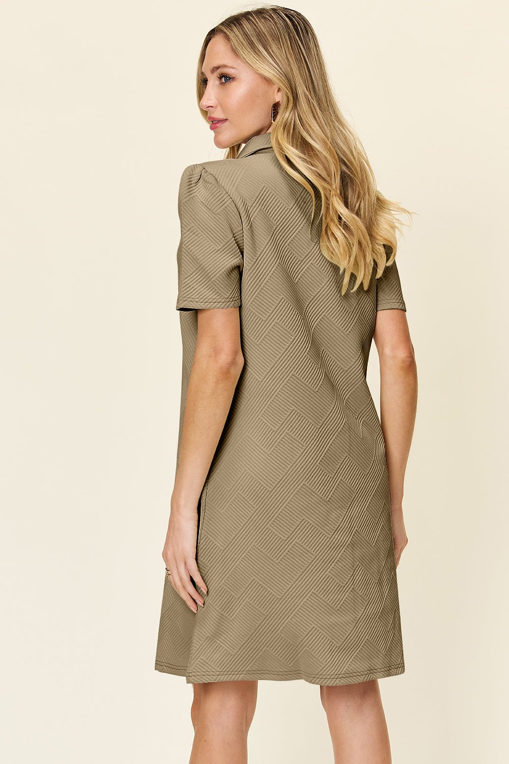 Double Take Full Size Texture Collared Neck Short Sleeve Dress - Bella Blue Styles