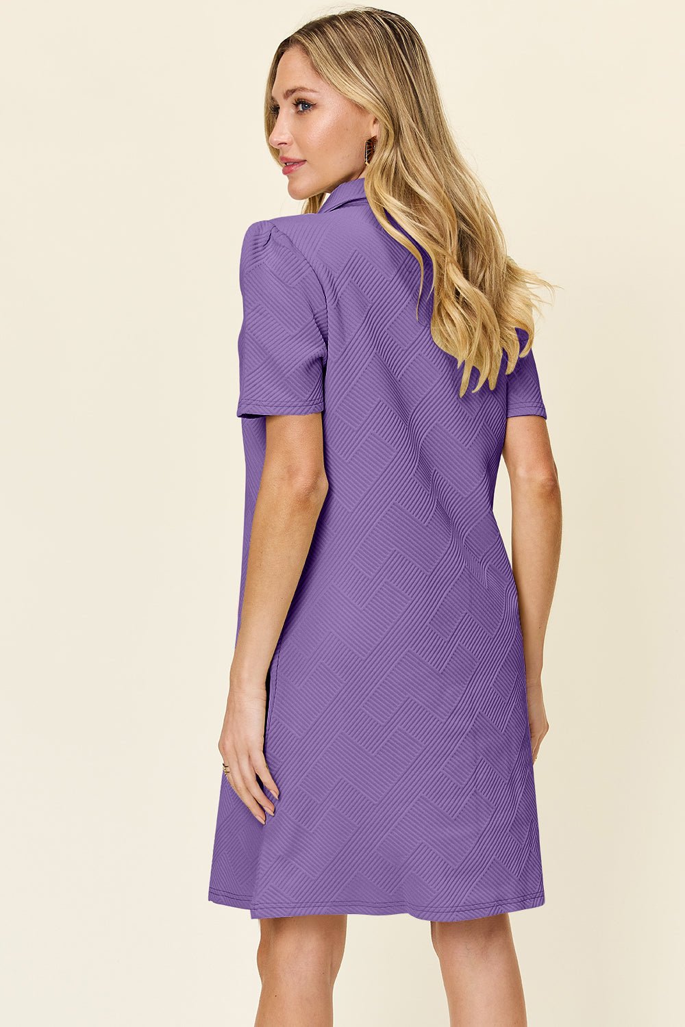 Double Take Full Size Texture Collared Neck Short Sleeve Dress - Bella Blue Styles